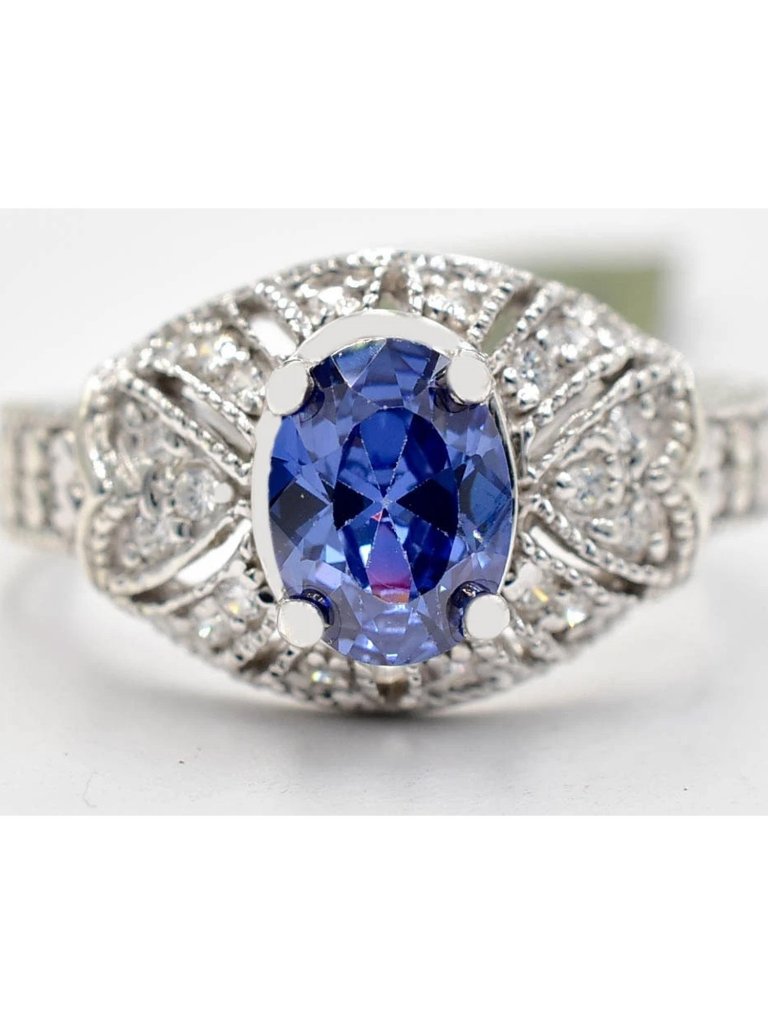 Created 1.95 Cts Tanzanite & White Sapphire Ring Solid .925 Sterling Silver